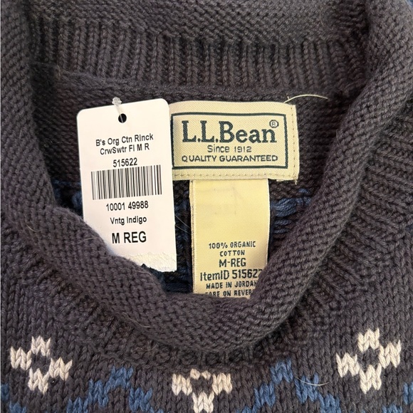 L.L. Bean Men’s Navy and Mustard Fair Isle Crewneck Sweater - Picture 3 of 3